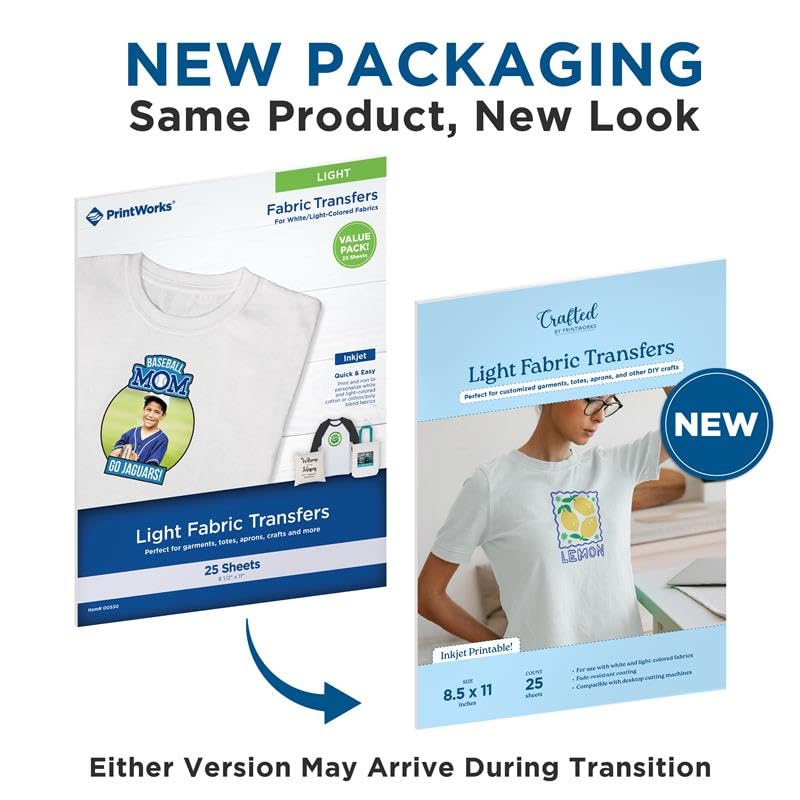 PrintWorks Iron on Heat Transfer Paper for Inkjet Printer - Printable Heat Transfer Vinyl for Light Fabric (Printable HTV) - 8.5" x 11" - 25 Sheets - Made in The USA - Iron on Vinyl (00530) - Image 2